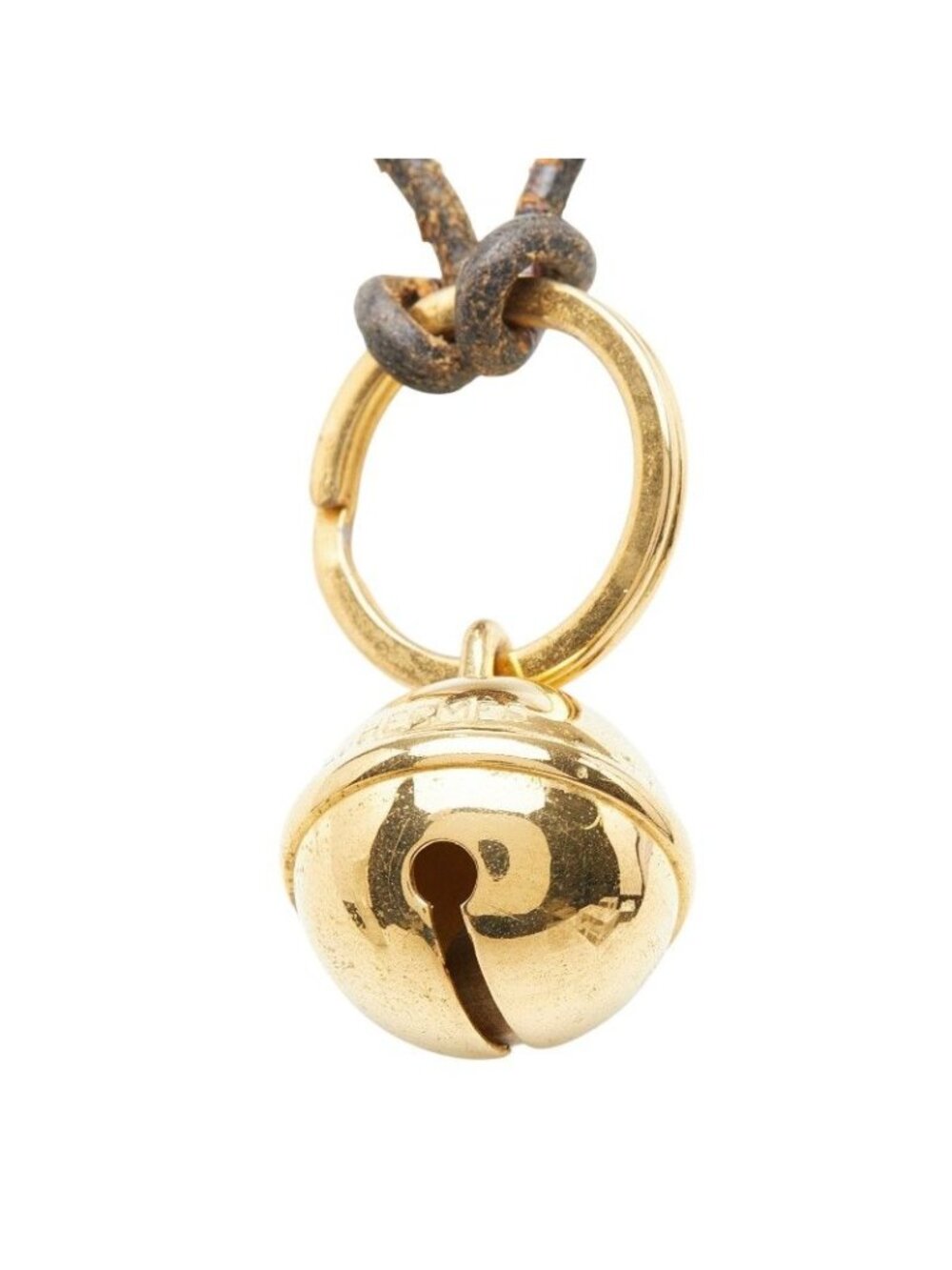 Hermes Bell Necklace Gold Brown Plated Leather